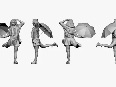 001144 woman in french style with umbrella 3D model