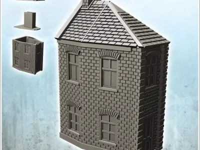Brick building with tiled roof and floor 8 - Modern WW2 WW1 Worl 3D print model
