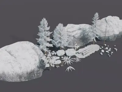 Snow Forest Environment Asset Low-poly 3D model