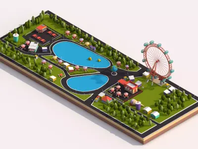 Cartoon Low Poly Park Illustration Low-poly 3D model