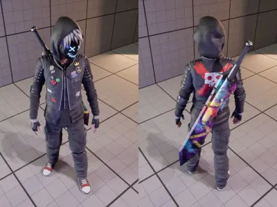 Fantasy Cool Guy With Sword Low-poly 3D model