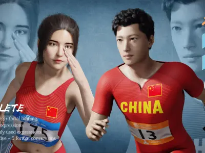 Original Track and Field athletes sprinters 3D model