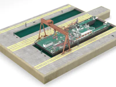  Offshore Construction Vessel in Shipyard Dock 