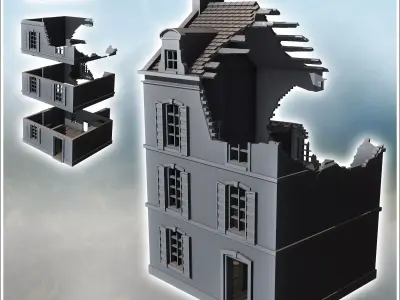 Square building with two floors and baroque-style roof windows r 3D print model