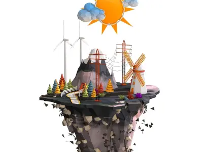 Floating Industrial Island Low Poly 3D model
