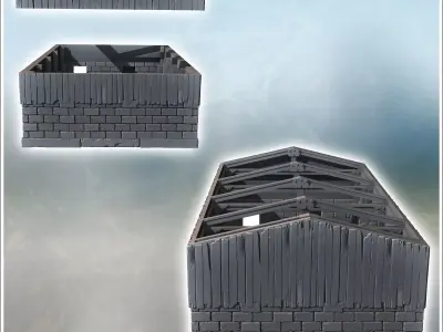 Stone and wooden industrial building with metal beams without a  3D print model