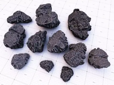 black ore rock set  Low-poly 3D model