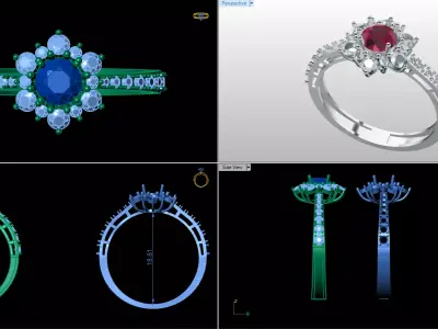 Elegant Ruby and Diamond Halo Engagement Ring 3D print model