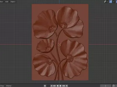 Modern Flower Relief Panel Wall Decor Set STL Mural CNC 369 3D model