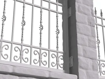 Entrance Driveway Iron Fence Pillars 3D model