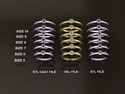 Bezel Single Diamond Ring 3mm Mix Size 3D print model