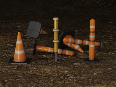 Parking and traffic orange cones gameready Low-poly 3D model