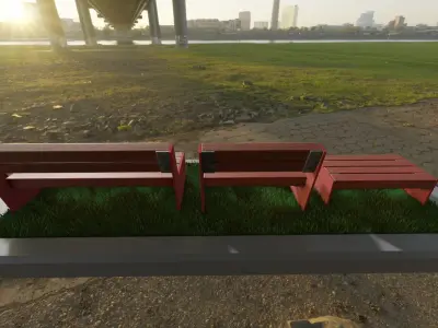 Park Bench -8- Red Version Low-poly 3D model