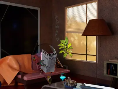 Stylized Futuristic Robot Living Room - Fully Textured Low-poly 3D model