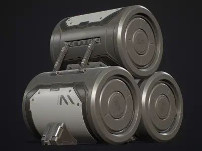 Sci-Fi Barrel Modular Set 6 Color Options LODs Low-poly 3D model