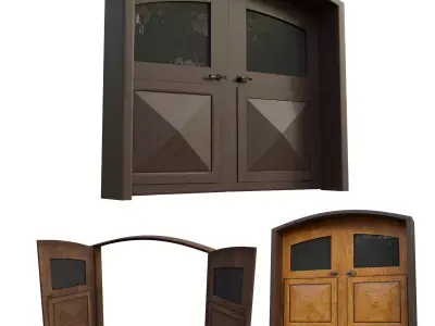 Double Big Door with Glass Window PBR Options Low-poly 3D model