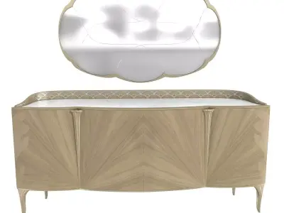 Caracole Modern Gray Wood Lillian Sideboard and mirror 3D model
