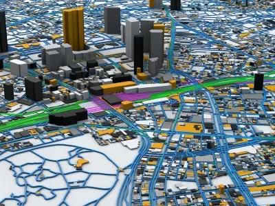 Shinjuku Railway System Road Network Streets and Buildings 3D model