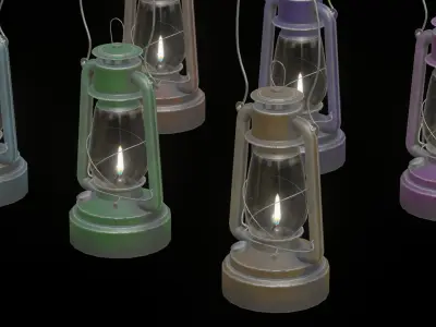 6 colors painted kerosene oil lamp Low-poly 3D model