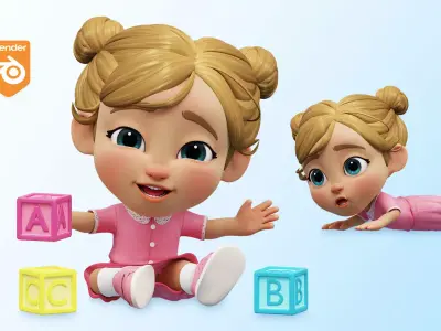 Cartoon Baby Girl Low poly Rigged Low-poly 3D model