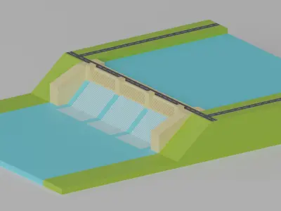Cartoon Dam Hydroelectric Power Station Low-poly 3D model