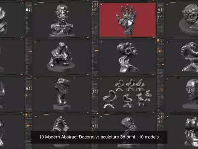 10 Modern Abstract Decorative sculpture 3d print 3D Model Pack