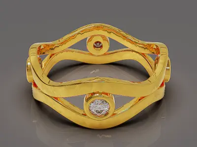 Bezel set round cut diamond wavy ring band 3D print model