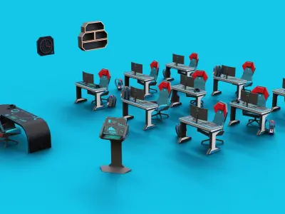 Futuristic Low Poly Classroom Low-poly 3D model