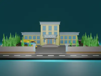 3D School Model Low Poly bus Low-poly 3D model