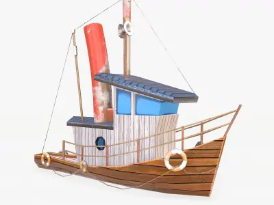 Cartoon Mini Boat 2 Low-poly 3D model