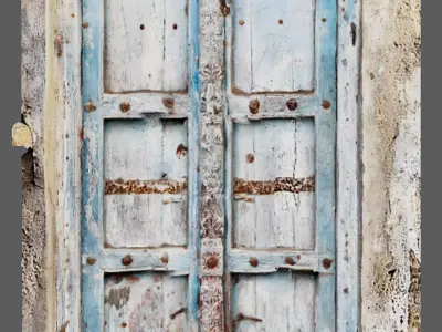 The structure of the old wooden door of the Indian street 3D model