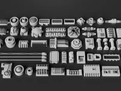 Low-Poly Greebles Pack Low-poly 3D model