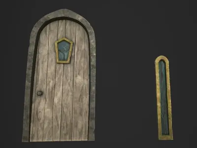 Stylized Door and Window Low-poly 3D model