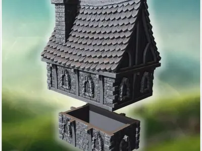 Stone house with arched windows detailed brickwork and steep til 3D print model