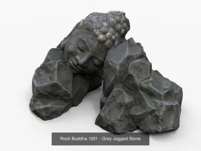 Buddha Rock Set Bundle - Grey Jagged Stone 3D Model Pack
