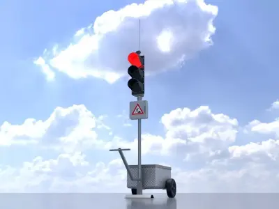 Mobile construction site traffic light Red Low-poly 3D model
