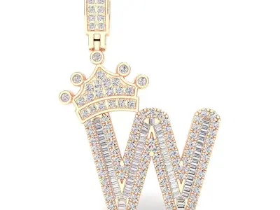 Crown Initial  W  Letter Pendant 3D print model