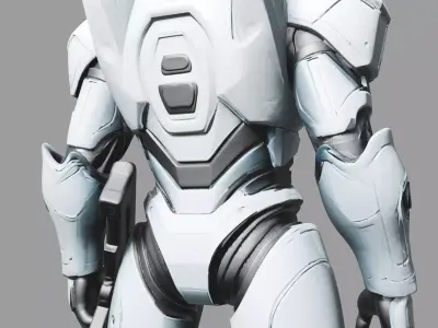 White Cyber Combat Soldier Low-poly 3D model