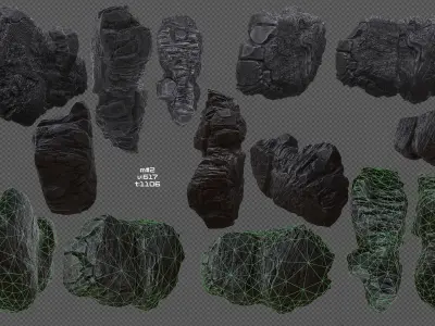 black ore rock set  Low-poly 3D model