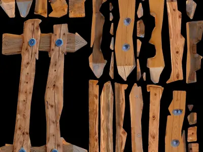 Cartoon Forest Fence Low-poly 3D model