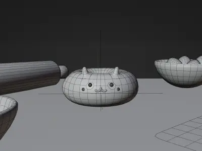 Cute panda donut restaurant bundle with animation 3D model