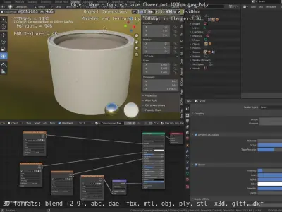Concrete Pipe Flower Pot 1000mm Low-Poly Low-poly 3D model