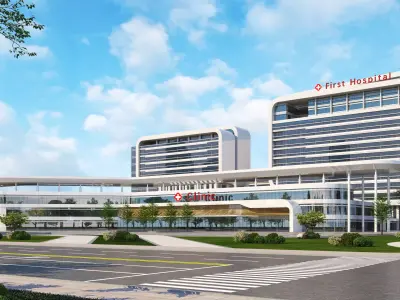 hospital building with Low-poly 3D model