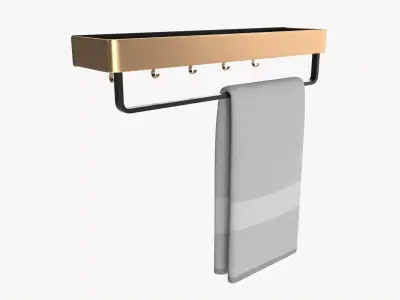 Bathroom shelf with rack and towel 3D model