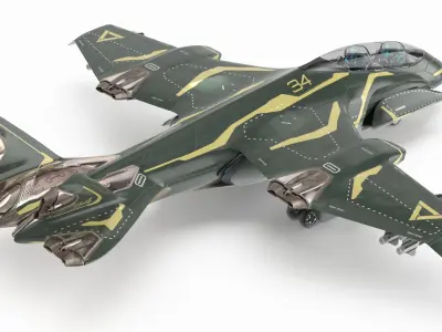 Sci Fi Green Military Fighter Jet Rigged for Maya 3D model