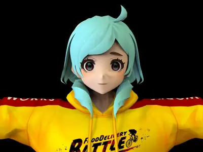 Anime Girl Low Poly Character 15 Low-poly 3D model