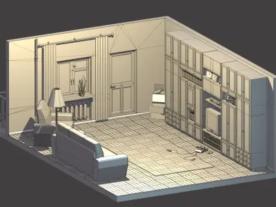 Retro Russian room 90s Low-poly 3D model