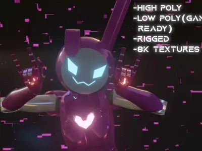 Female Bunny Robot Character Low-poly 3D model