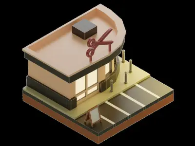 3D Low Poly Hair Saloon Low-poly 3D model