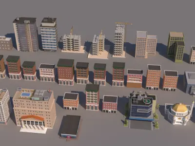  Realistic Low poly Cartoon City Modular Elements 